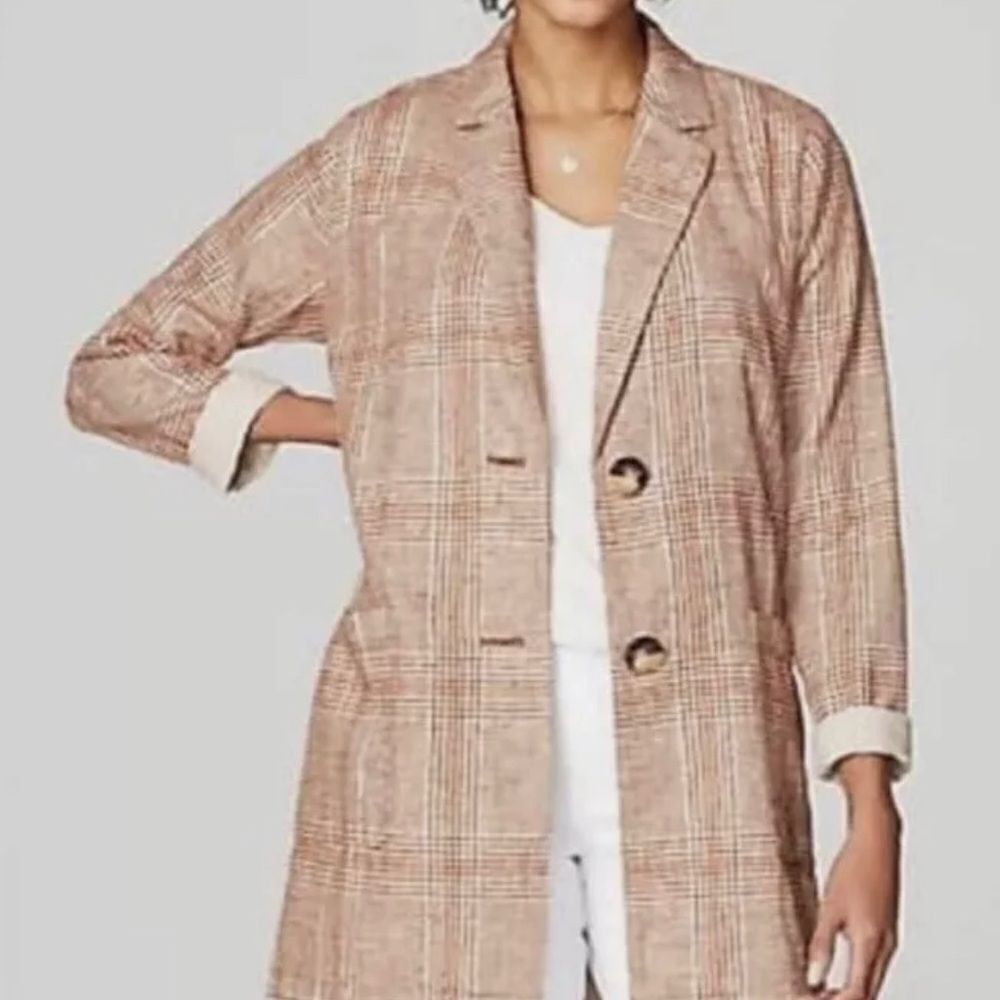 J.Jill Harper Henna Relaxed Linen Boyfriend Button Blazer Jacket Size L Petite - Picture 3 of 3
